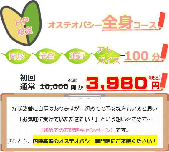 初めての方限定料金、初回9900円が2980円に